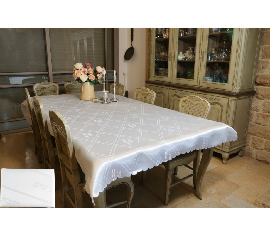 Polyester Shabbat and Yom Tov Classic White Tablecloth