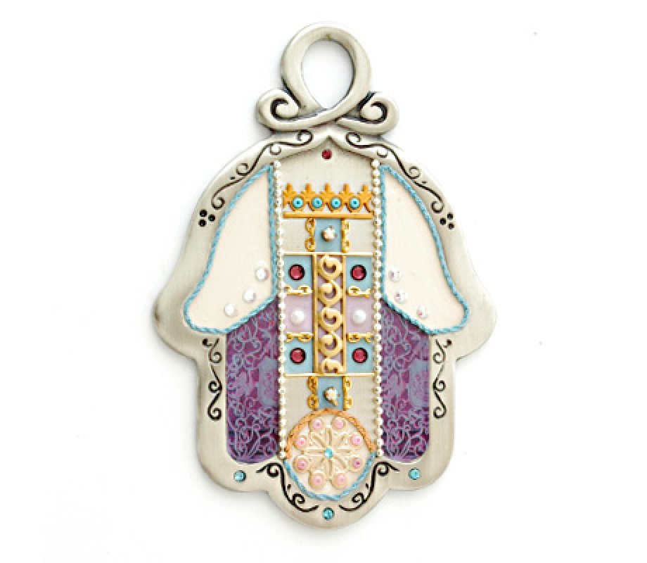 Purple and Gold Wall Hamsa by Esther Shahaf