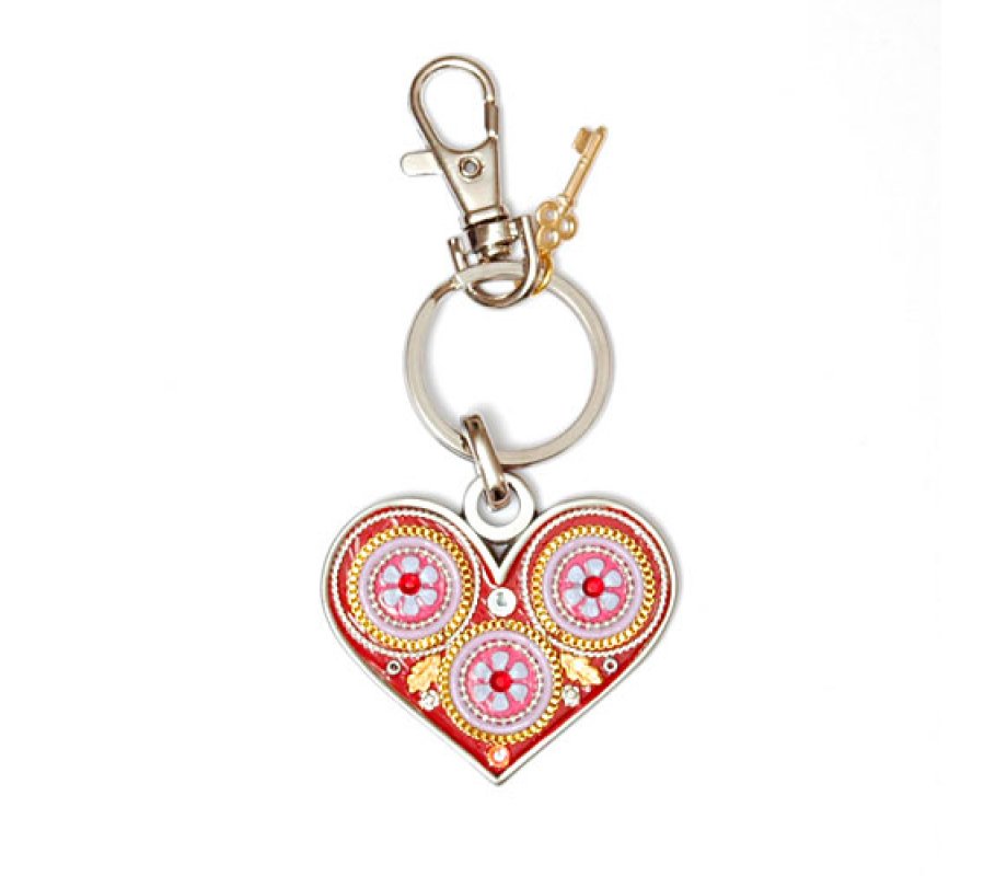Red Flower Heart Keychain by Ester Shahaf