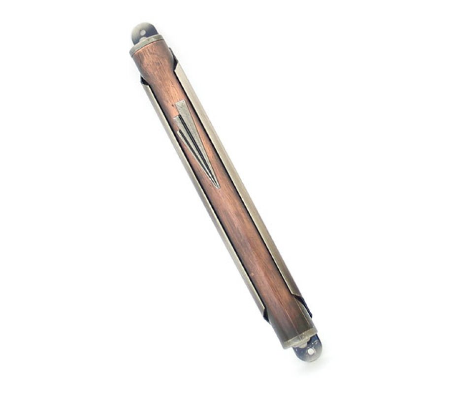 Red Pewter Mezuzah Case with Elongated Shin Letter