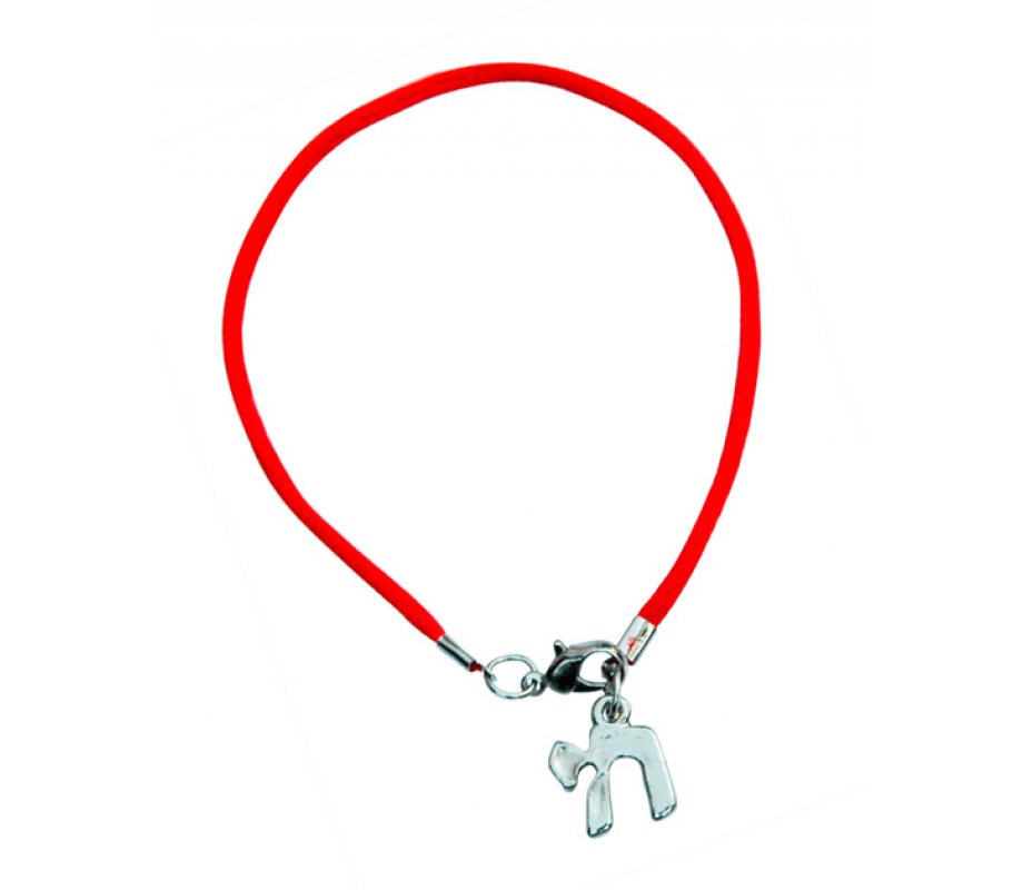 Red Thread Kabbalah Bracelet, Chai Charm - Silver