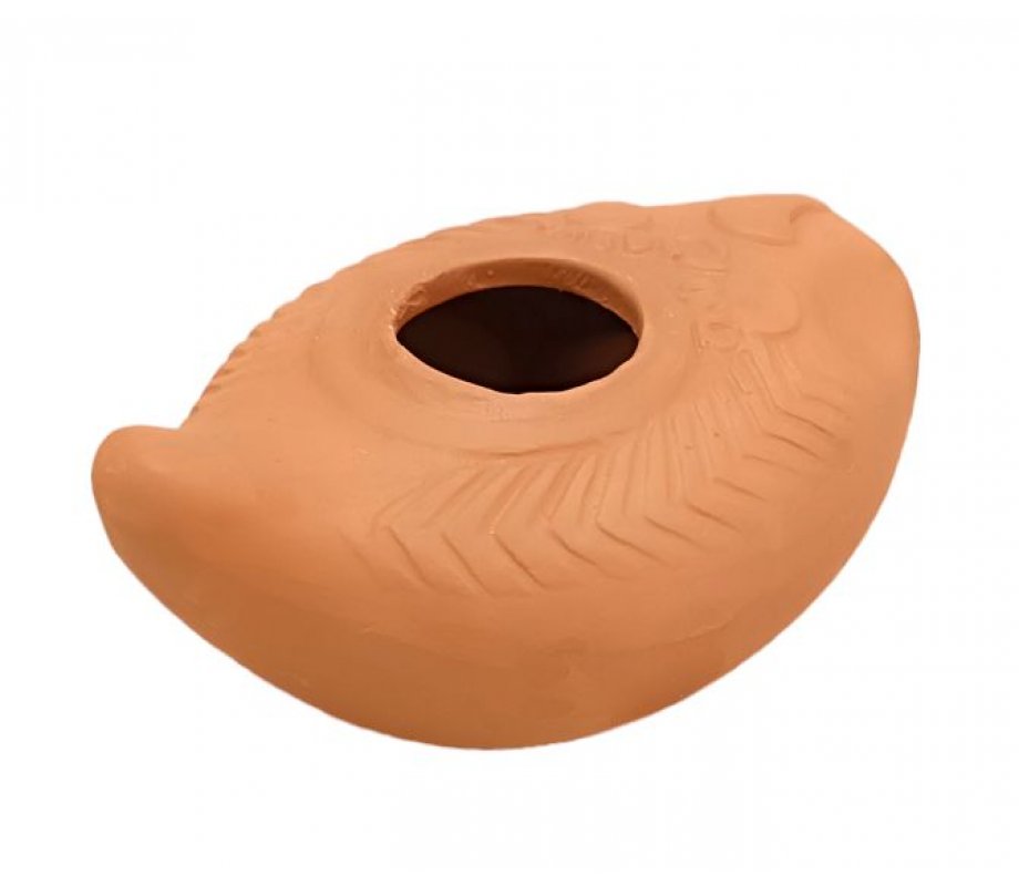 Replica of Ancient Biblical Clay Oil Lamp - Decorative Geometric Engravings