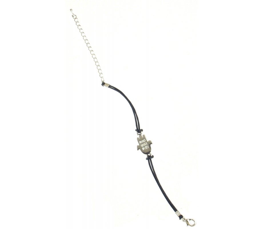 Rhodium Hamsa with crystals Bracelet on Leather Cord