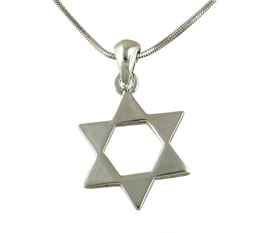 Rhodium Pendant Necklace - Open Star of David Necklace
