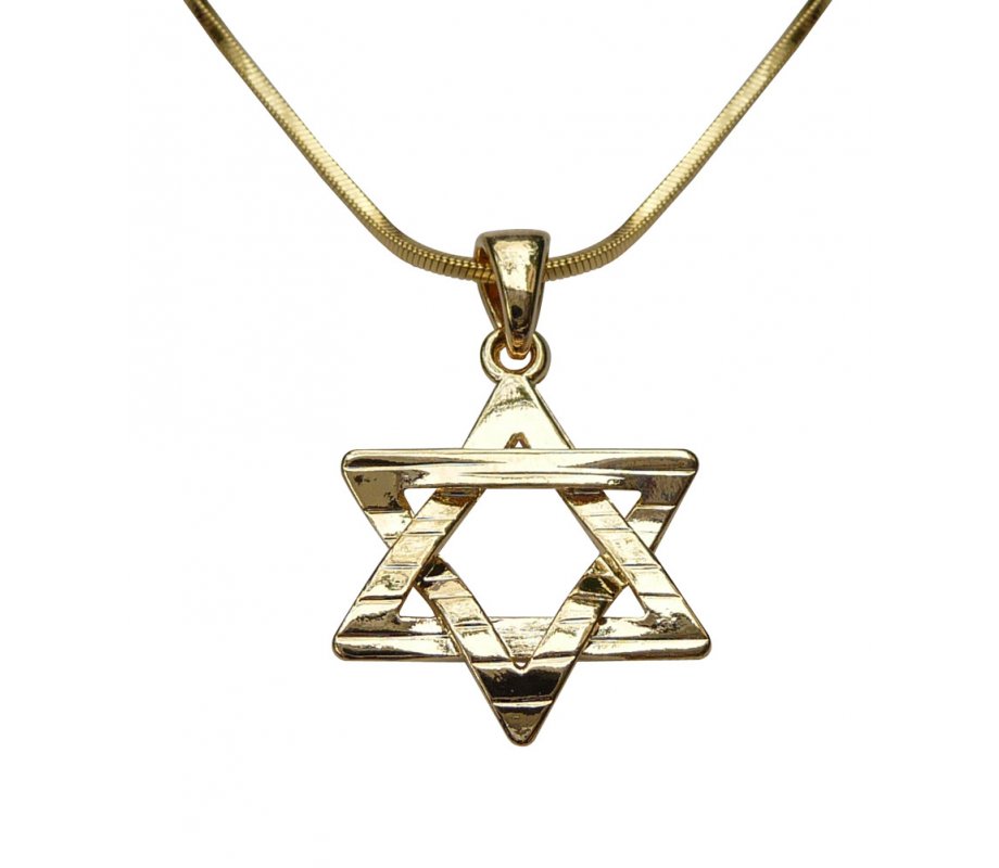 Rhodium Pendant Necklace, Textured Star of David - Gold