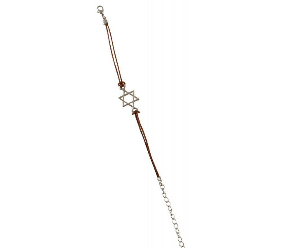 Rhodium Star of David Bracelet on Leather Cord