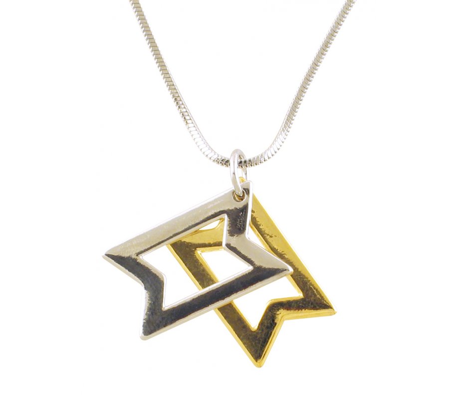 Rhodium Two tone 2 Layer Star of David Necklace
