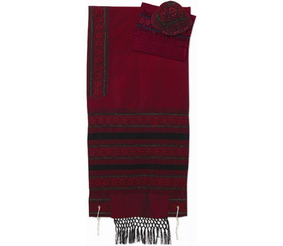 Rikmat Elimelech Handloom Woven Red Silk Tallit with Gold Metallic Threads