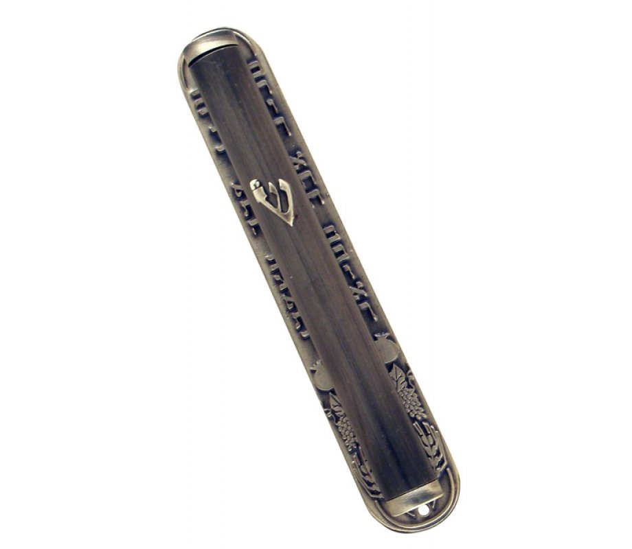 Round Pewter Blessing Mezuzah