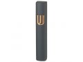 Rounded Dark Gray Polyresin Mezuzah Case  Gold Shin