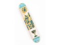 Rounded Mezuzah Case with Gleaming Judaic Symbols - Gold, Green and Off White