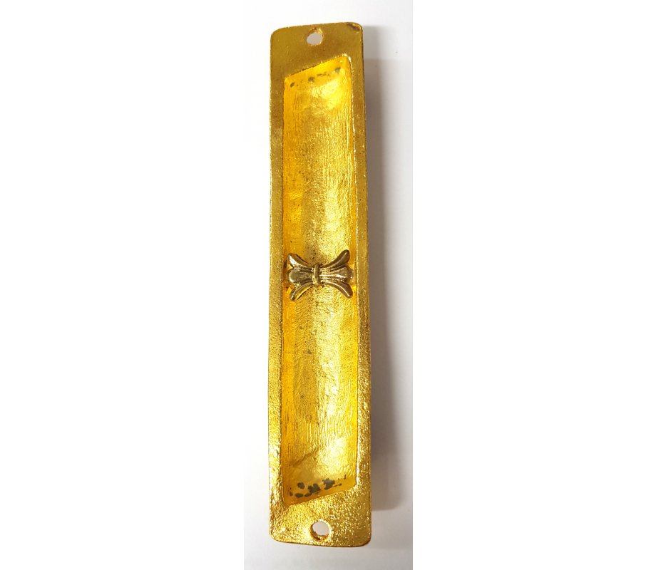 Rounded Mezuzah Case with Hoshen Breastplate and Menorah Design - Blue