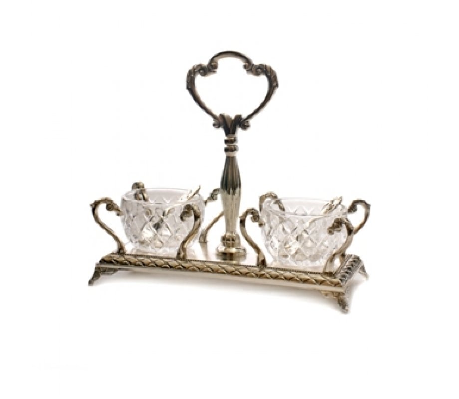 Salt and Pepper Dish with two glass holders