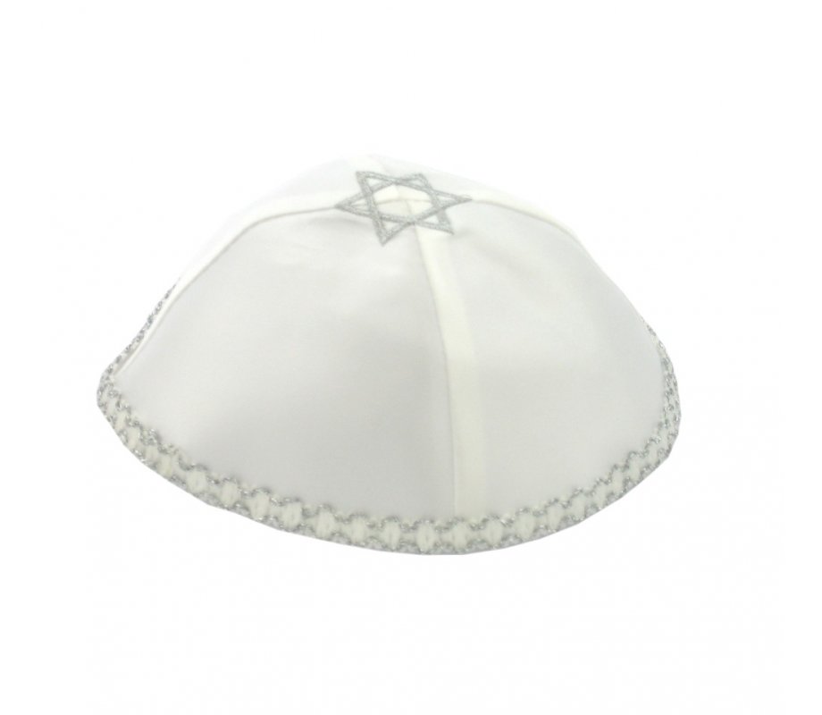 Satin Kippah With Silver Star Of David