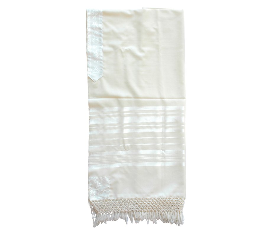 Sephardic Tallit Pure Wool Prayer Shawl with Thick Handmade Tzitzit and Net Fringe