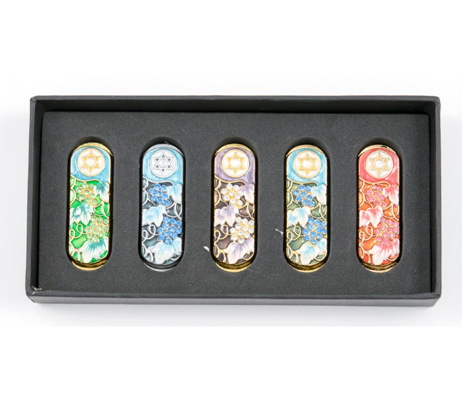 Set of Five Car Mezuzahs in Gift Box - Grapevine and Star of David Design