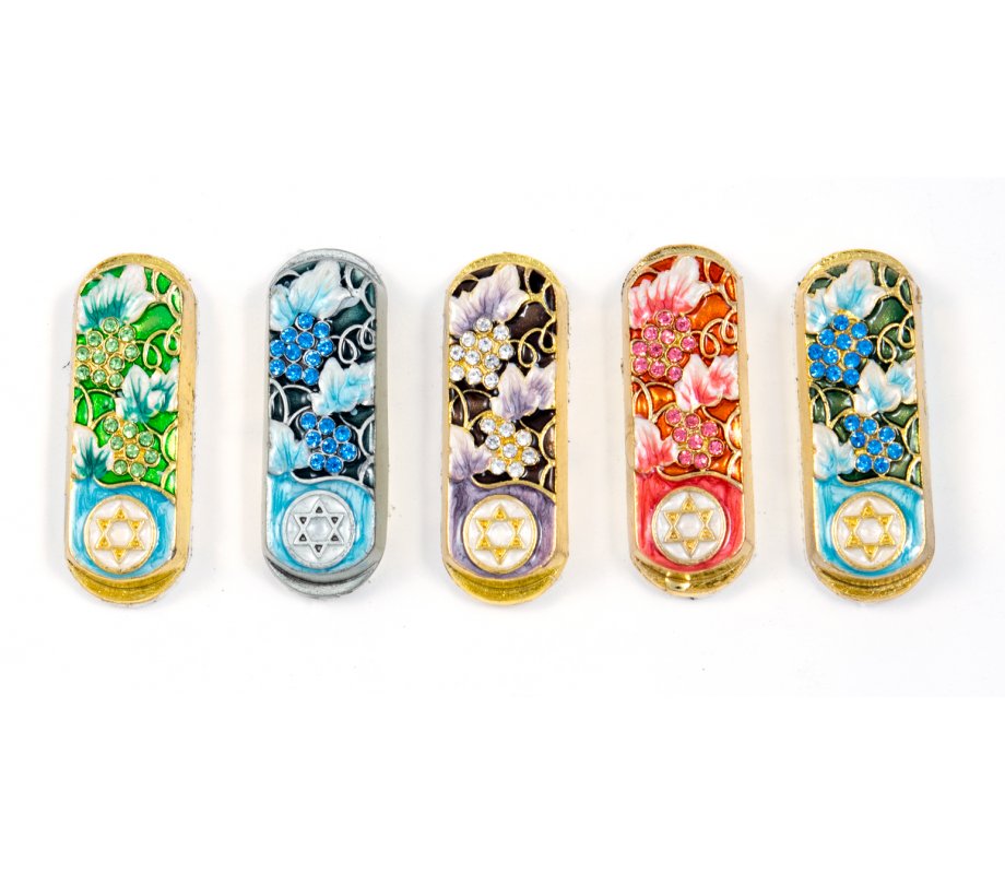 Set of Five Car Mezuzahs in Gift Box - Grapevine and Star of David Design