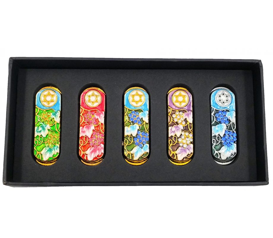 Set of Five Car Mezuzahs in Gift Box - Grapevine and Star of David Design