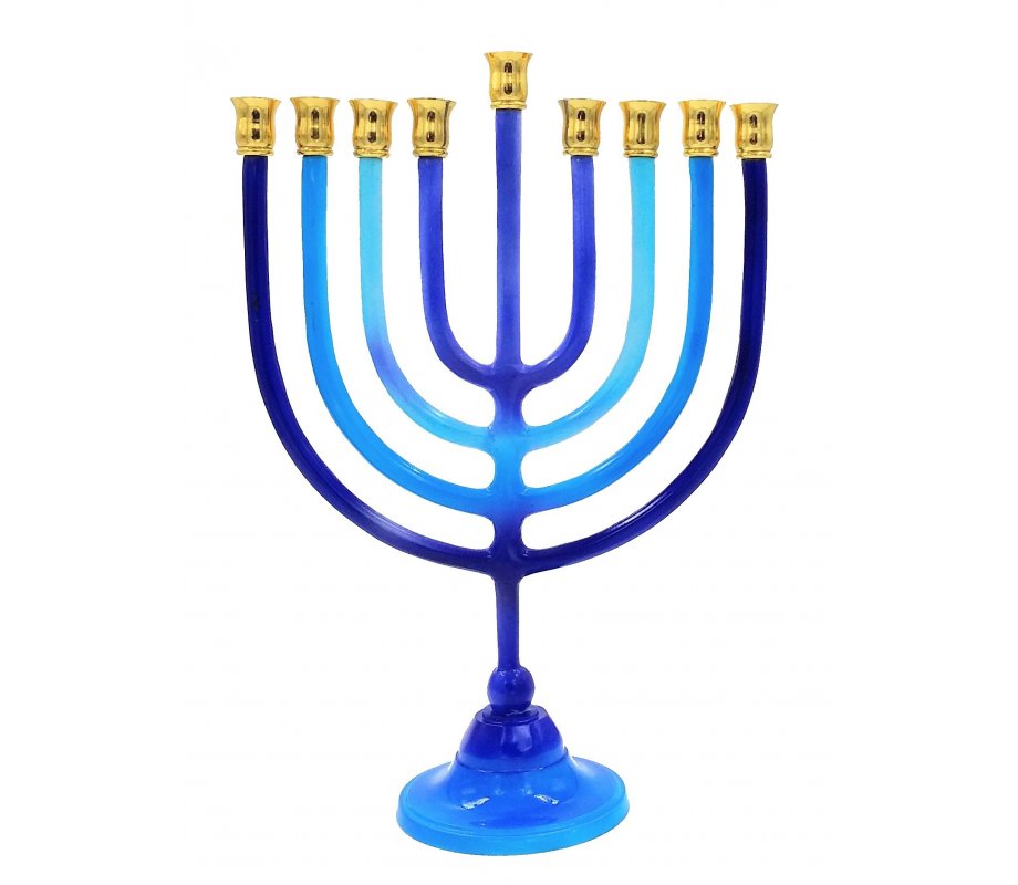 Shades of Blue Chanukah Menorah with Stem, Aluminum - For Candles