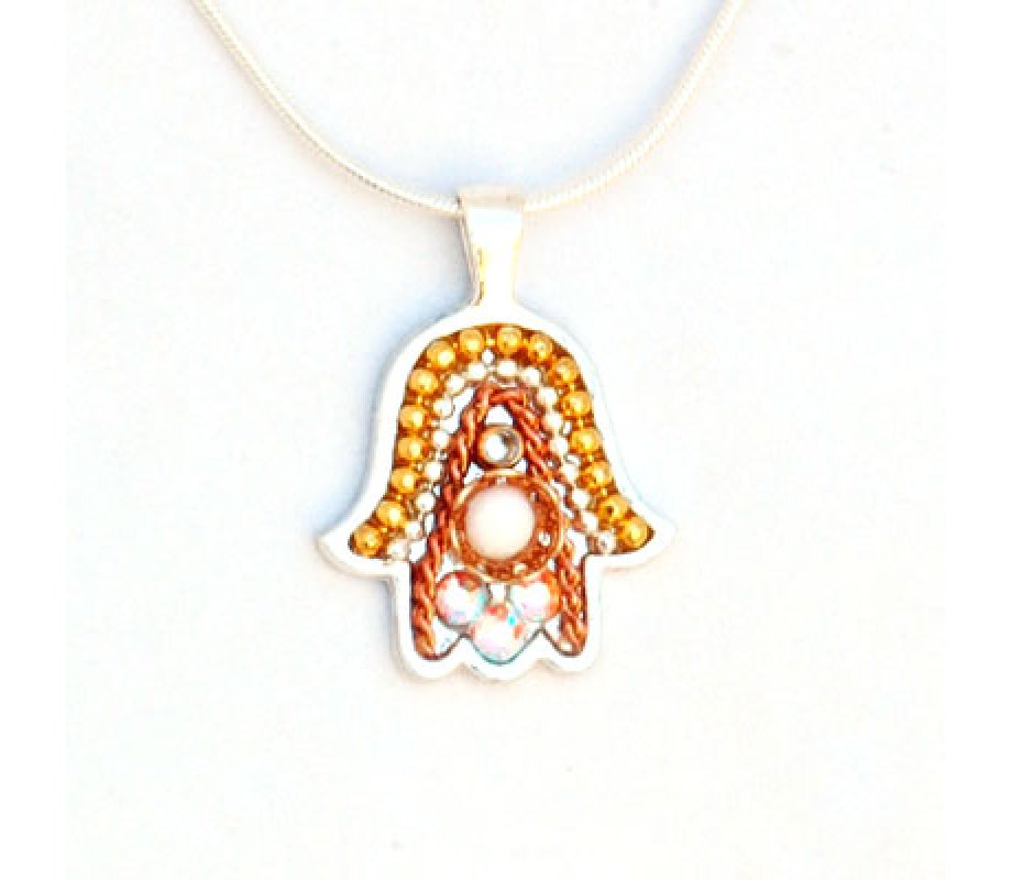 Shades of Copper and Gold Hamsa Necklace by Ester Shahaf