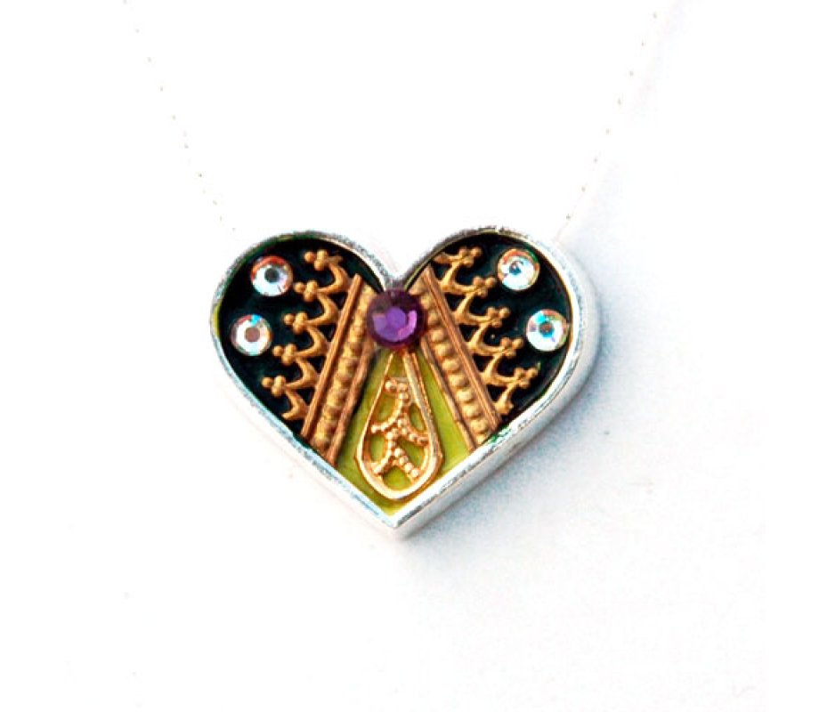 Shahaf Heart Necklace in Green and Gold