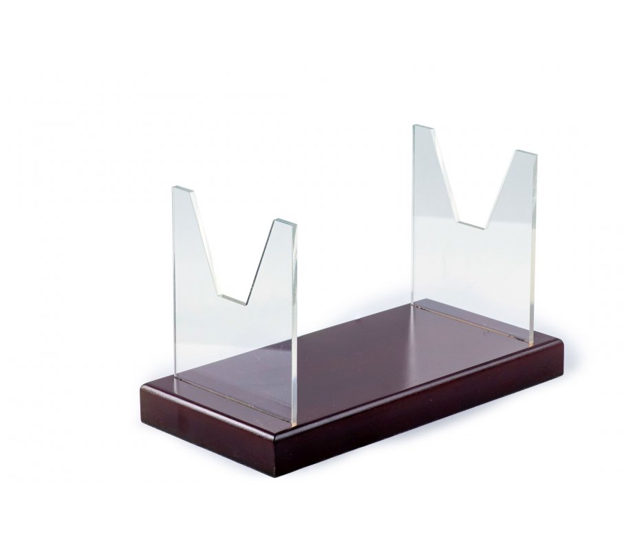 Shofar Stand, Wood Base & Acrylic Folding Sides – For Yemenite Shofar 24