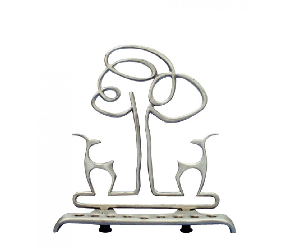 Shraga Landesman Aluminum Hanukkah Menorah - Gazelles and Tree