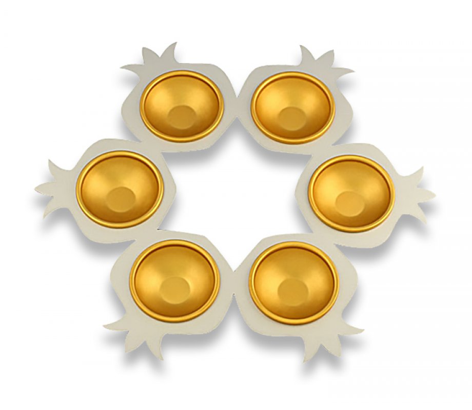 Shraga Landesman Aluminum Passover Seder Plate Gold and Silver Pomegranate Shapes