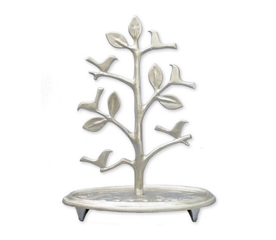 Shraga Landesman Circular Base Hanukkah Menorah, Tree with Birds - Aluminum