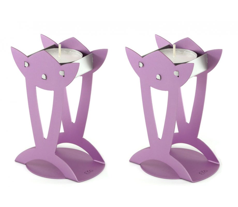 Shraga Landesman Flower Shaped Raised Candle Holders - Violet