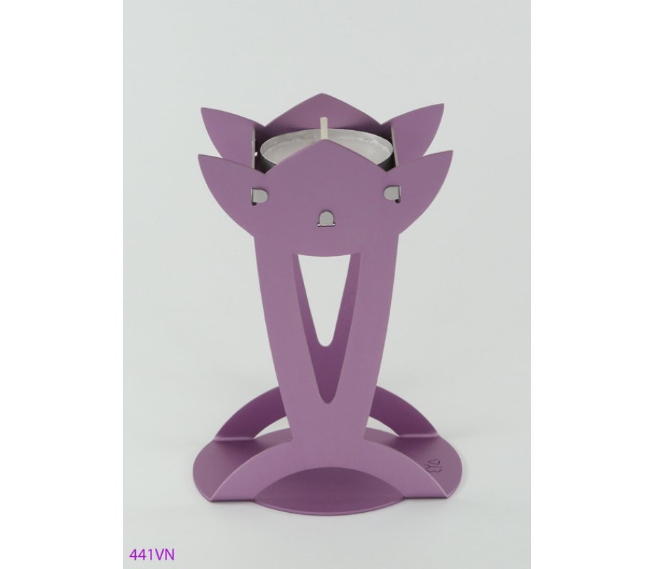 Shraga Landesman Flower Shaped Raised Candle Holders - Violet