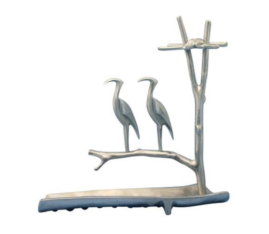 Shraga Landesman Hanukkah Menorah Herons on Tree with Waterway - Aluminum