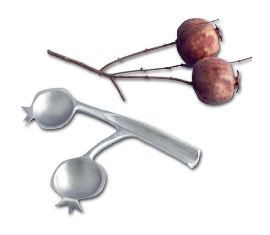 Shraga Landesman Pomegranate Shaped Double Spoons for Honey – Silver Nickel