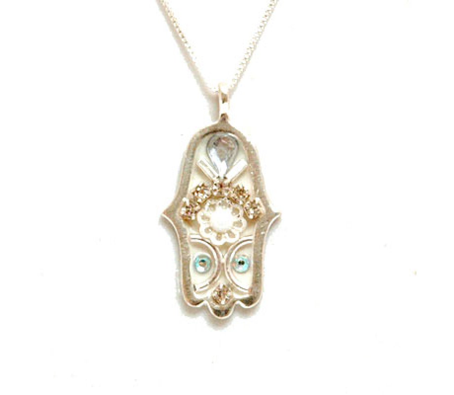 Silver Hamsa Pendant and Chain by Ester Shahaf