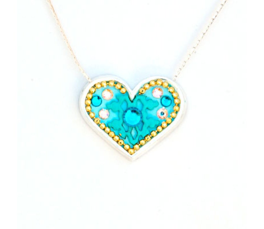 Silver Heart Necklace in Turquoise by Ester Shahaf