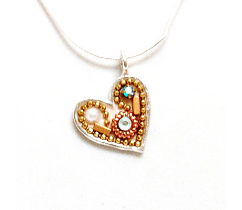 Silver Heart Necklace with Metallic Accents by Ester Shahaf