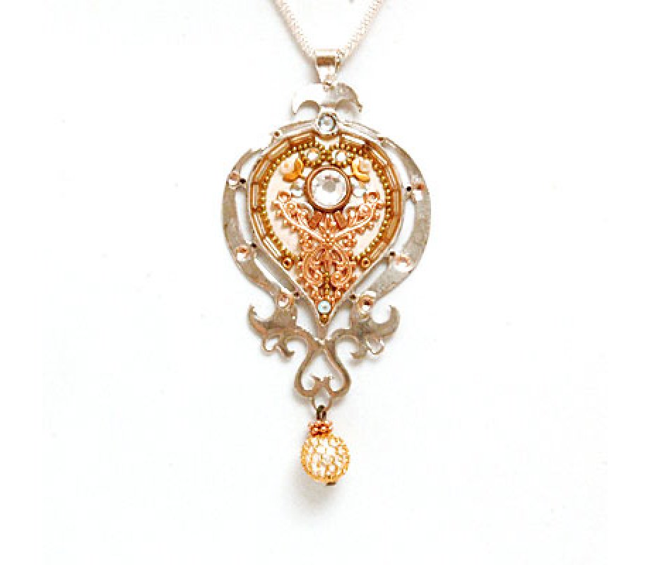 Silver Necklace with Copper Pendant by Ester Shahaf