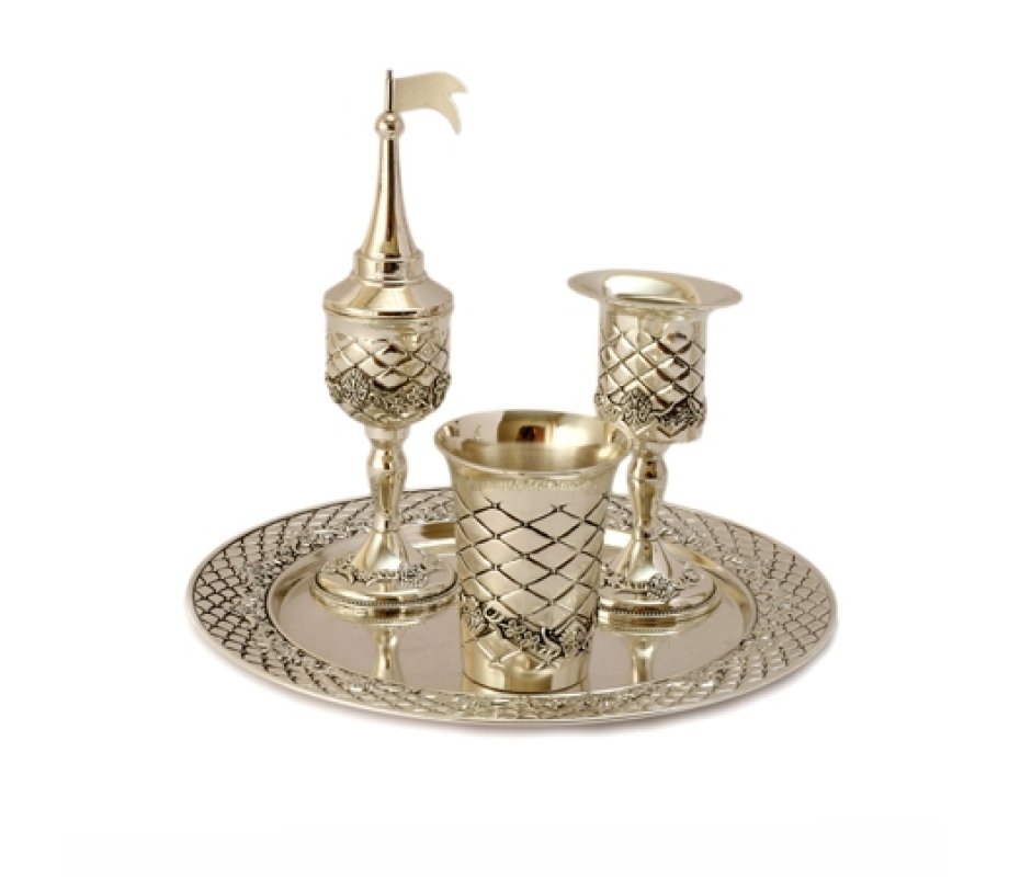 Silver Plated 4-Piece Havdalah Set - Diamond Design