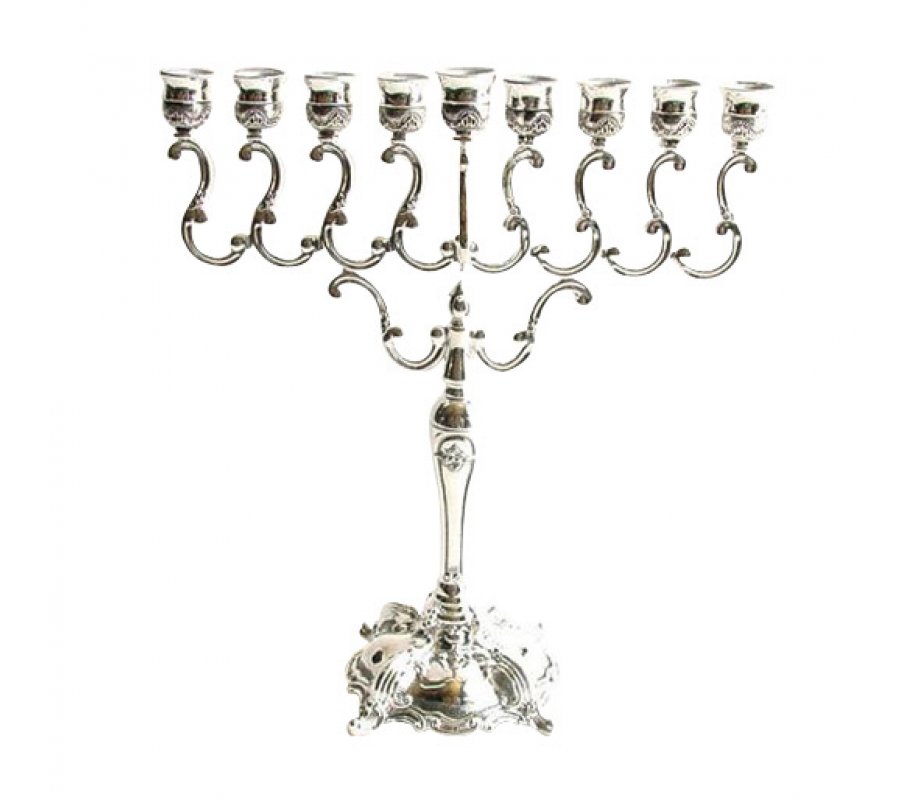 Silver Plated Chanukah Menorah, Swirls Design – 7.5 Inches Height