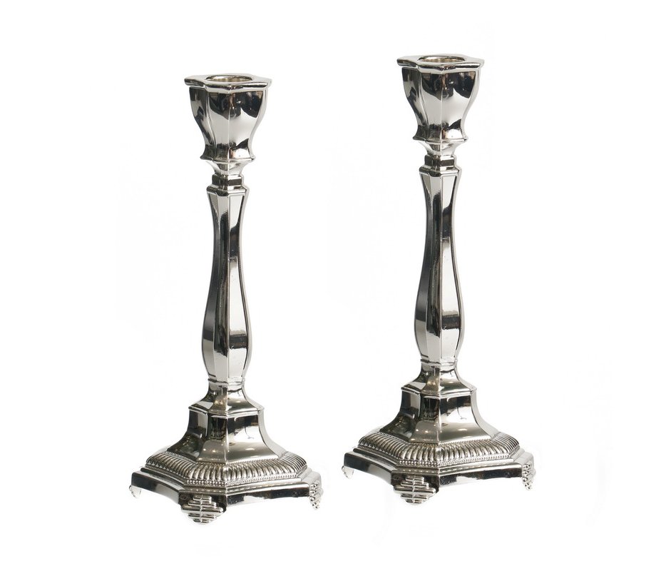 Silver Plated Small Shabbat Candlesticks, Curving Classic Design