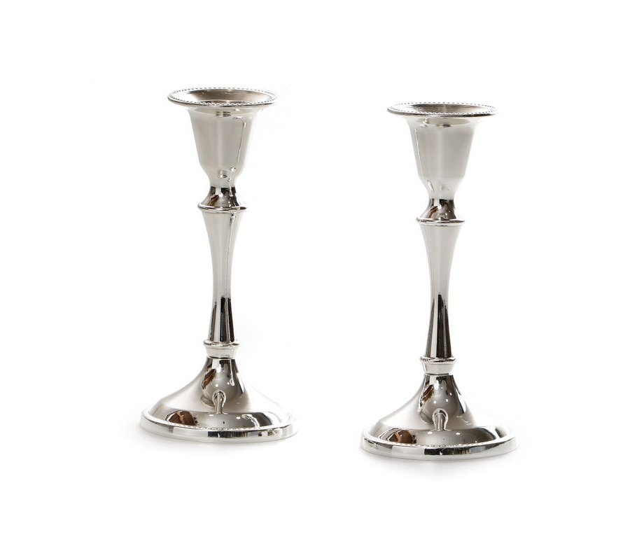 Silver Plated Smooth Stem Shabbat Candlesticks