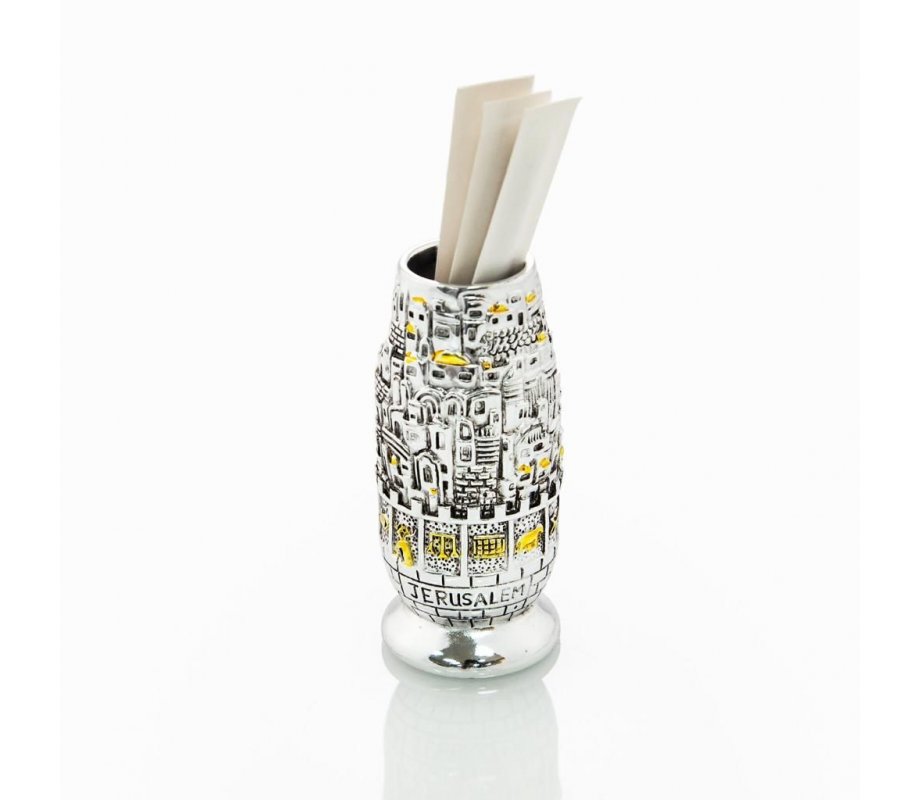 Silver Plated Two Tone Toothpick Holder - Jerusalem and Twelve Tribes Images