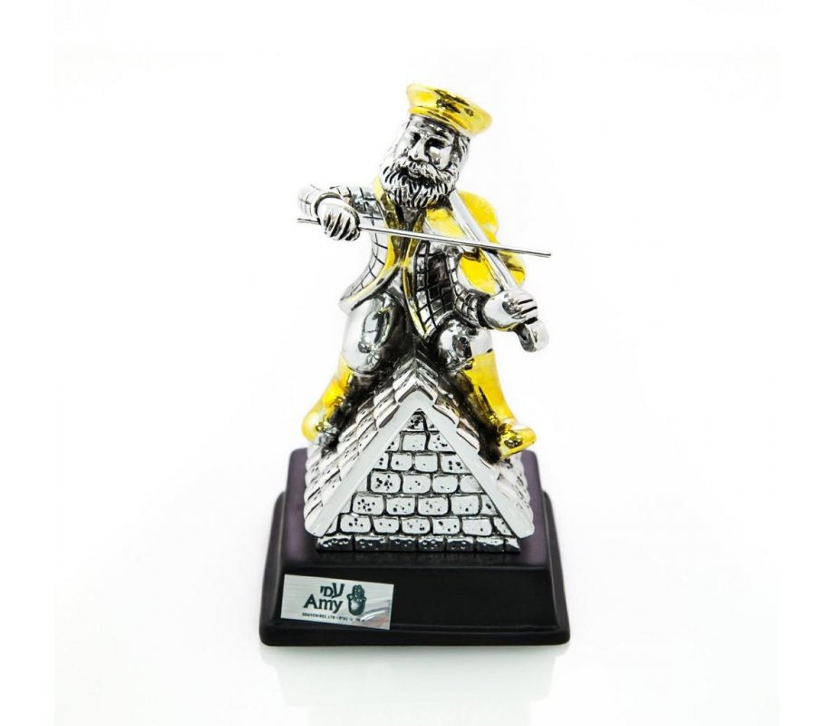 Silver Plated with Gold Accents Figurine on Wood Base - Fiddler on the Roof