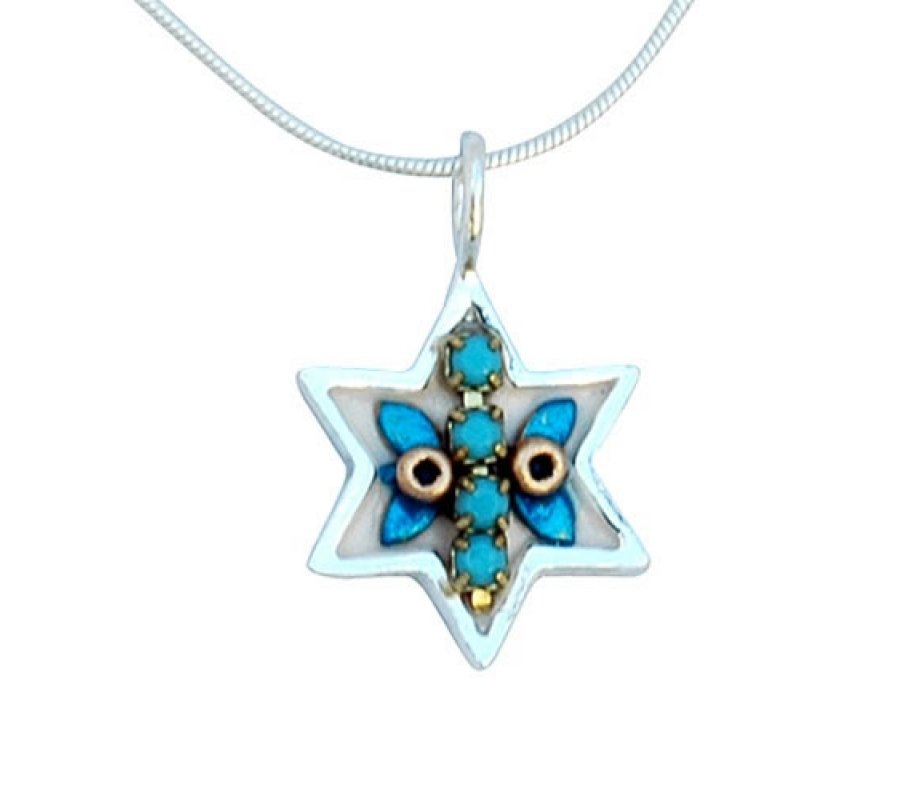 Silver Star of David Necklace - Flower by Ester Shahaf