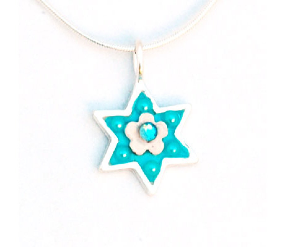 Silver Star of David Necklace in Light Blue by Ester Shahaf