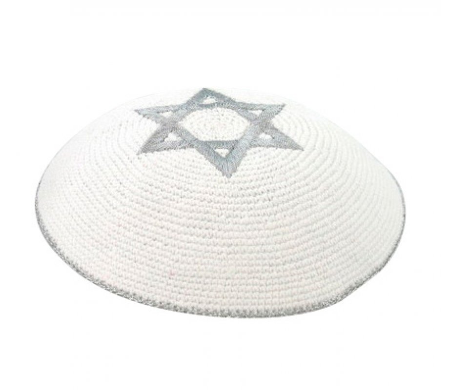 Silver Star of David knitted kippah