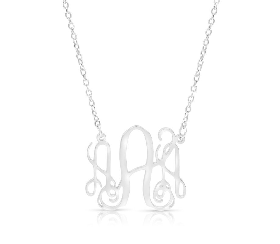 Silver or Gold Plated Stainless Steel Necklace with Ornate Initial Letter Pendant