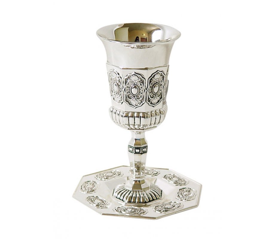 Silver plated Kiddush Cup on Stem with Matching Hexagon Plate