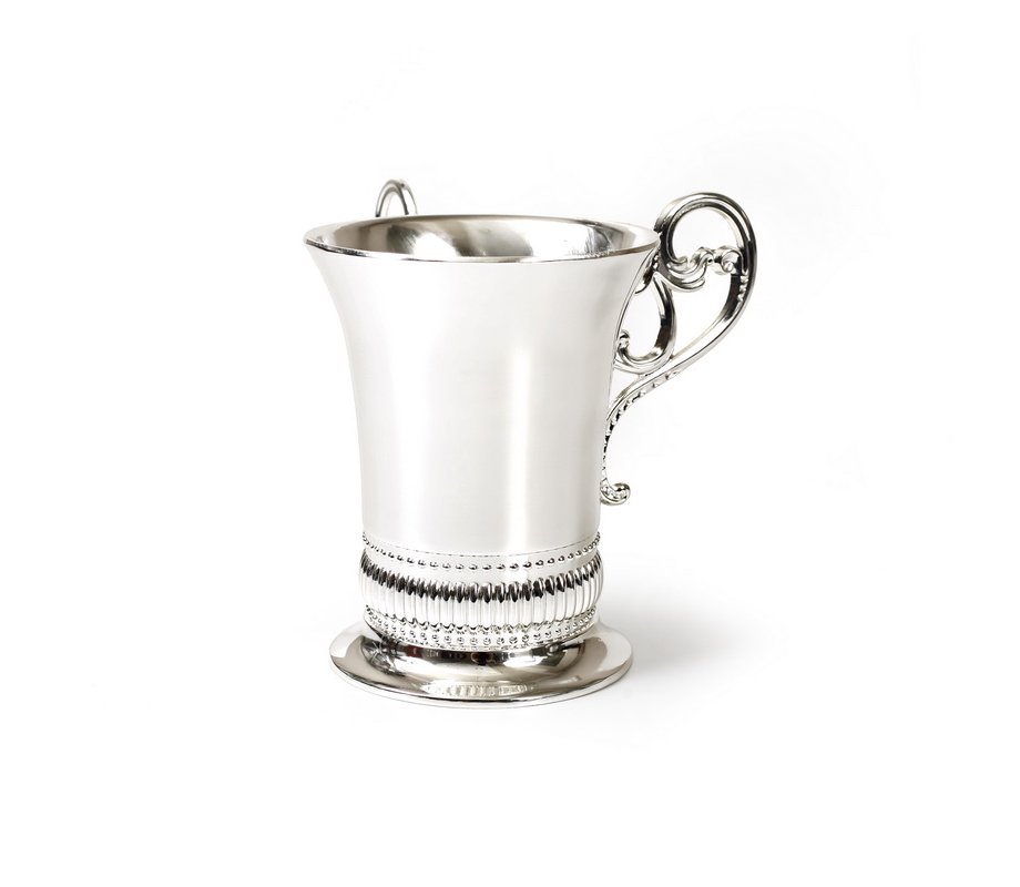 Silver-Plated Netilat Yadayim Wash Cup Natla - Geometric Design at Base