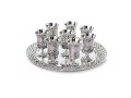 Six Decorative Small Kiddush Cups with Matching Circular Tray - Silver Plate